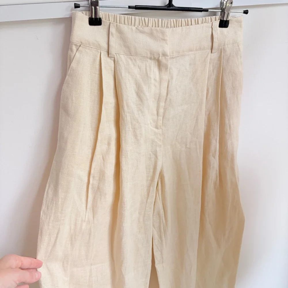 DISSH Fran Standstone Linen 2 Piece Set Sz 6 Coastal Vest Wide Leg Trousers